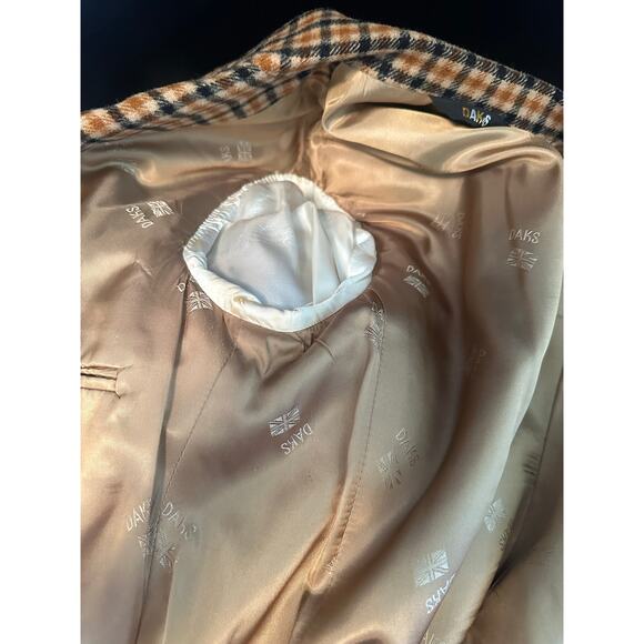 DAKS London Wool Check Men’s Blazer Brown Plaid Vintage Sport Coat 42R - Picture 7 of 9